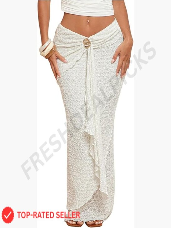Dresses & Skirts - Boho Maxi Skirt Asymmetrical Low Waist Ruffle Beach Vacation Long Tiered